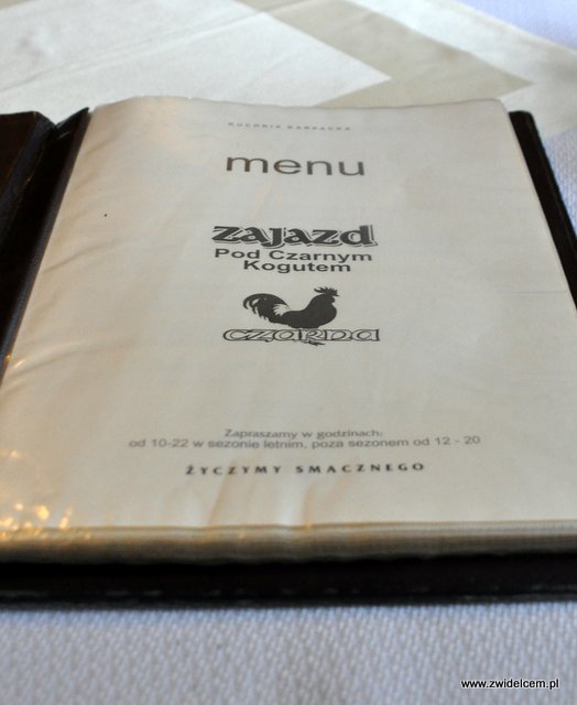 Czarna - Zajazd pod Czarnym Kogutem - menu