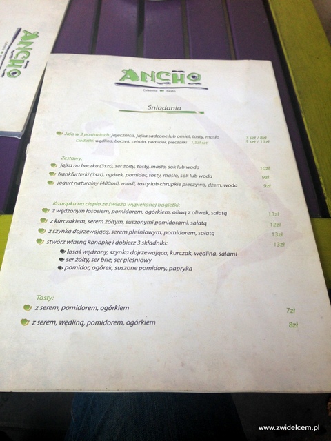 Kraków - Ancho - menu